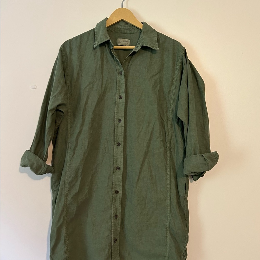 Universal Thread Olive Green Long Sleeve Cotton/Linen Blend Shirt Dress - Size M